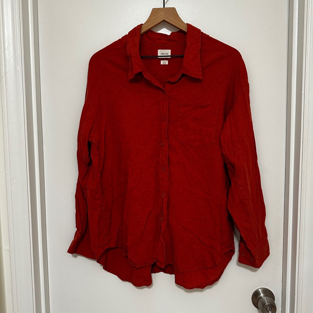 Wilfred Free x Aritzia | Women's Linen Blend Orange Red Button Down Shirt, S